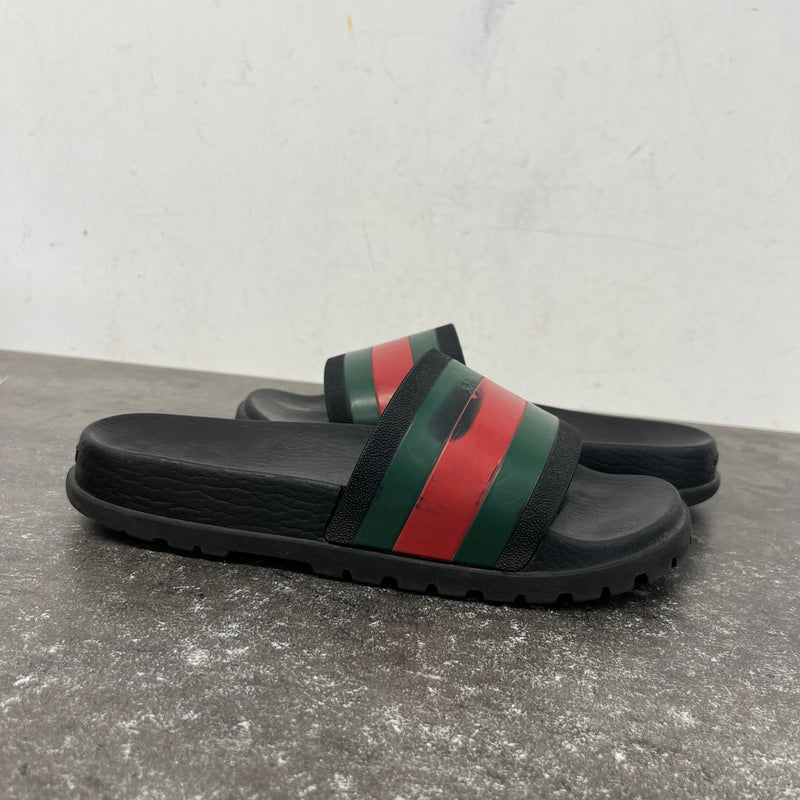 Men's Web Stripe Slides Black Size UK 6 / EU 40