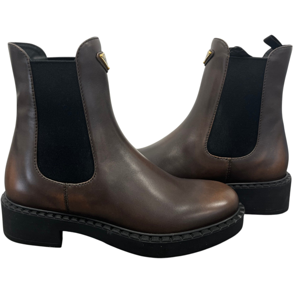 Women's Plaque Logo Chelsea Ankle Boots Brown Size UK 3.5 / EU 36.5 - Photo 2