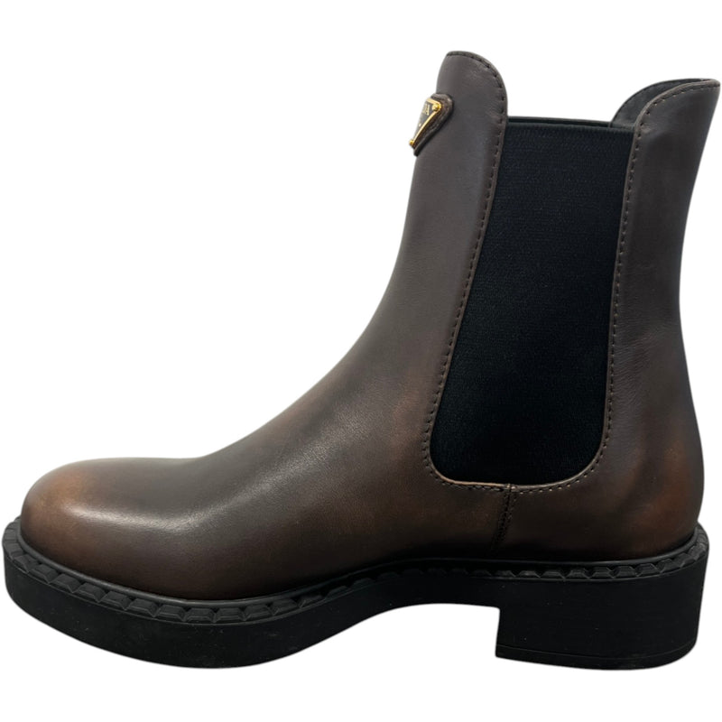 Women's Plaque Logo Chelsea Ankle Boots Brown Size UK 3.5 / EU 36.5