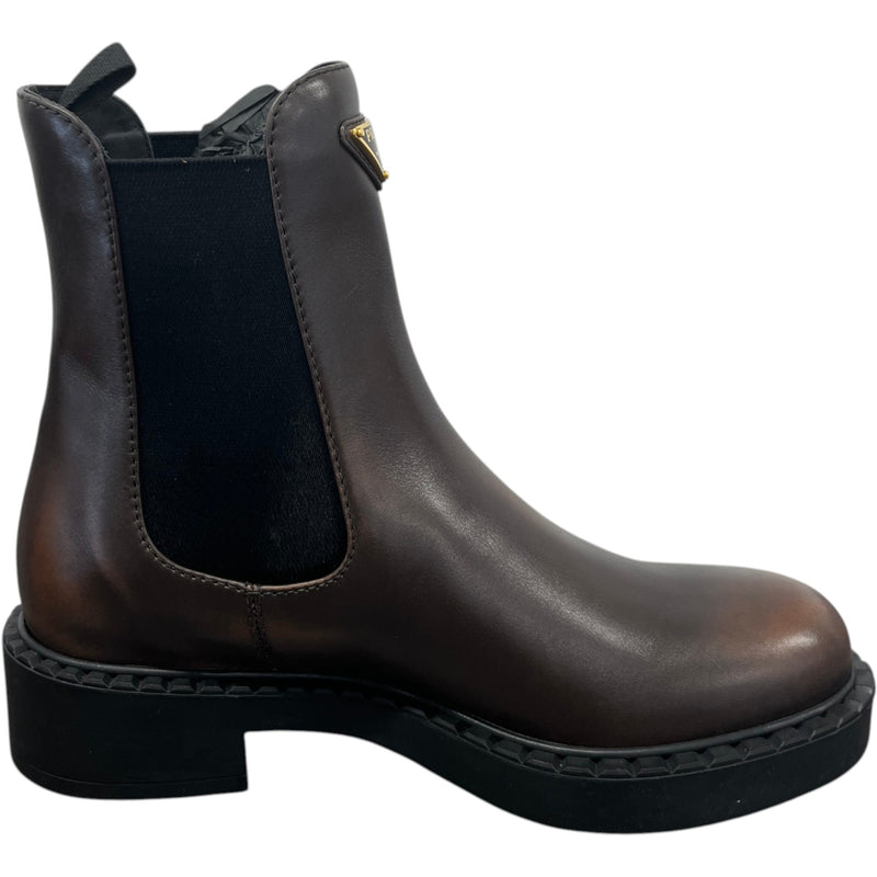Women's Plaque Logo Chelsea Ankle Boots Brown Size UK 3.5 / EU 36.5