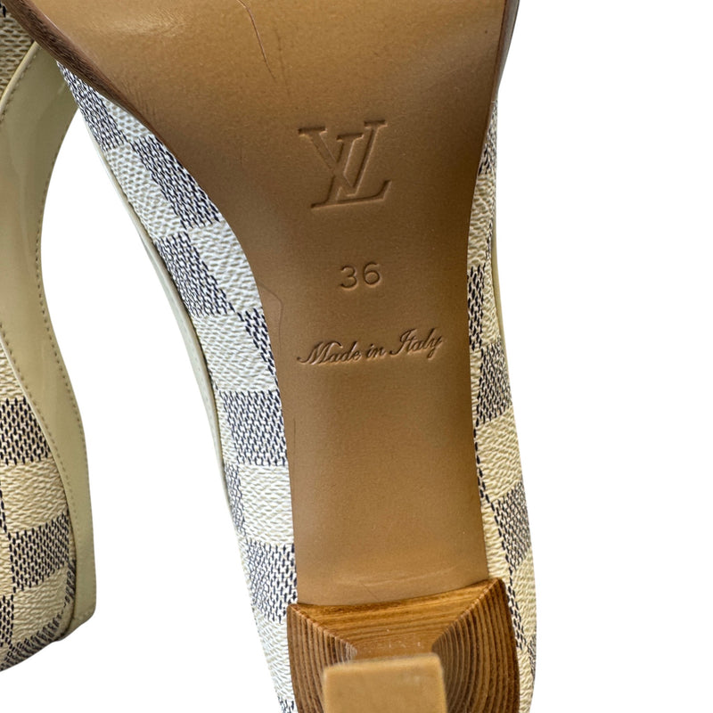 Women's Damier Azur Peep Toe Heels Cream Size EU 36 / UK 3