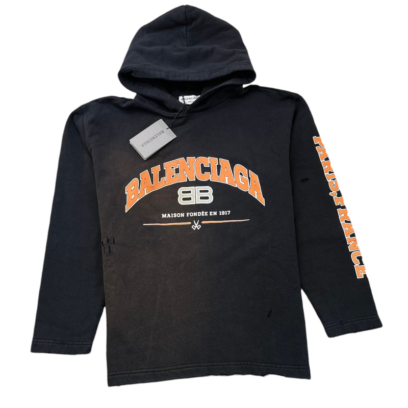 Men's Distressed Logo Print Hoodie Black Size XS