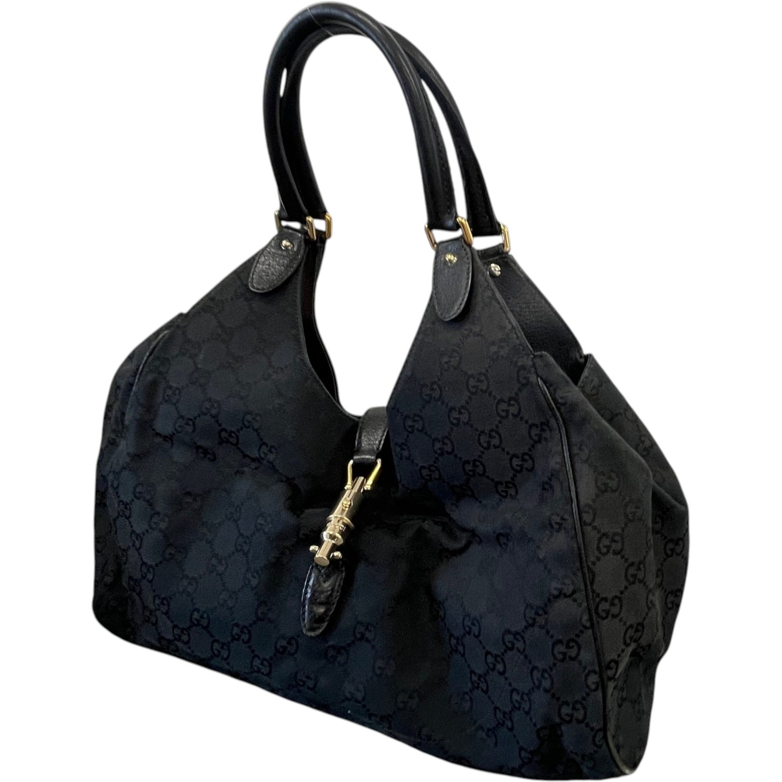 Women's Gg Monogram Canvas Jackie Shoulder Bag Black - Photo 5