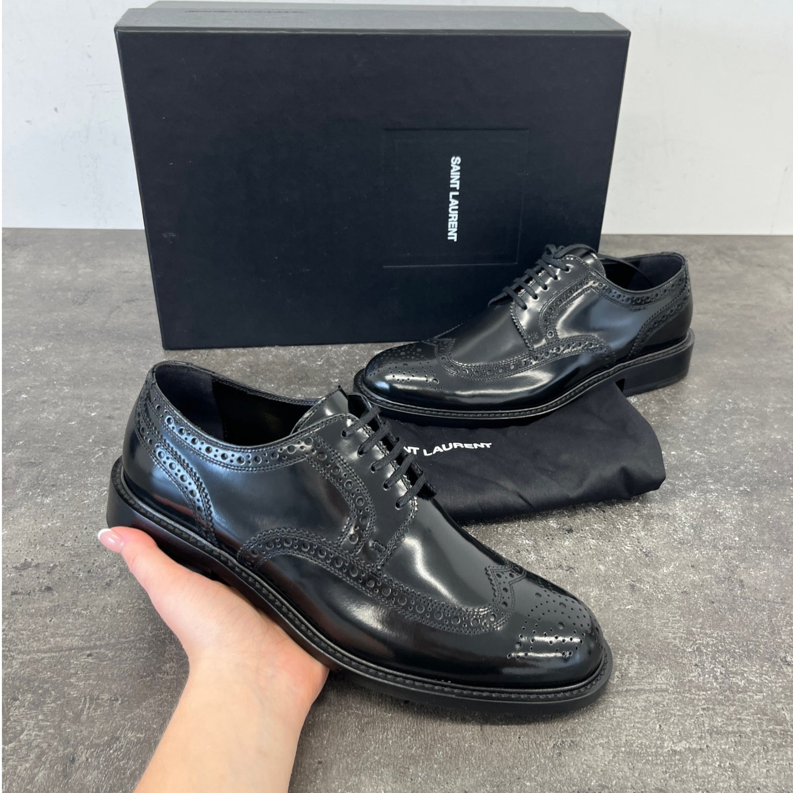 Men's Army Perforated Lace Up Loafers Black Size EU 40 / UK 6 - Photo 12