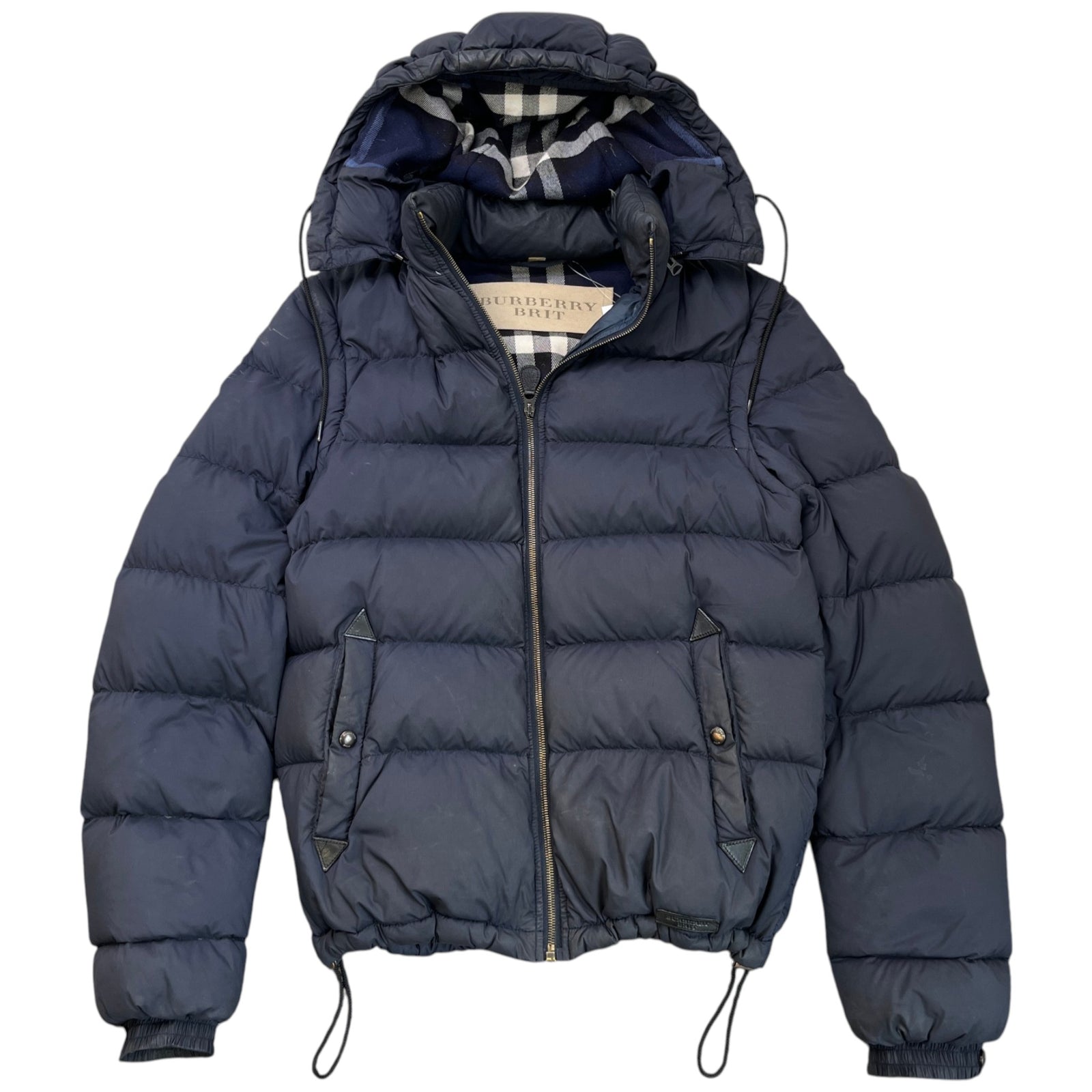 Men's Nova Check Lined Detachable Sleeve Down Jacket Navy Size XS - Photo 1