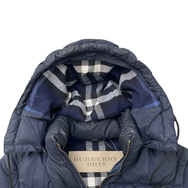 Men's Nova Check Lined Detachable Sleeve Down Jacket Navy Size XS
