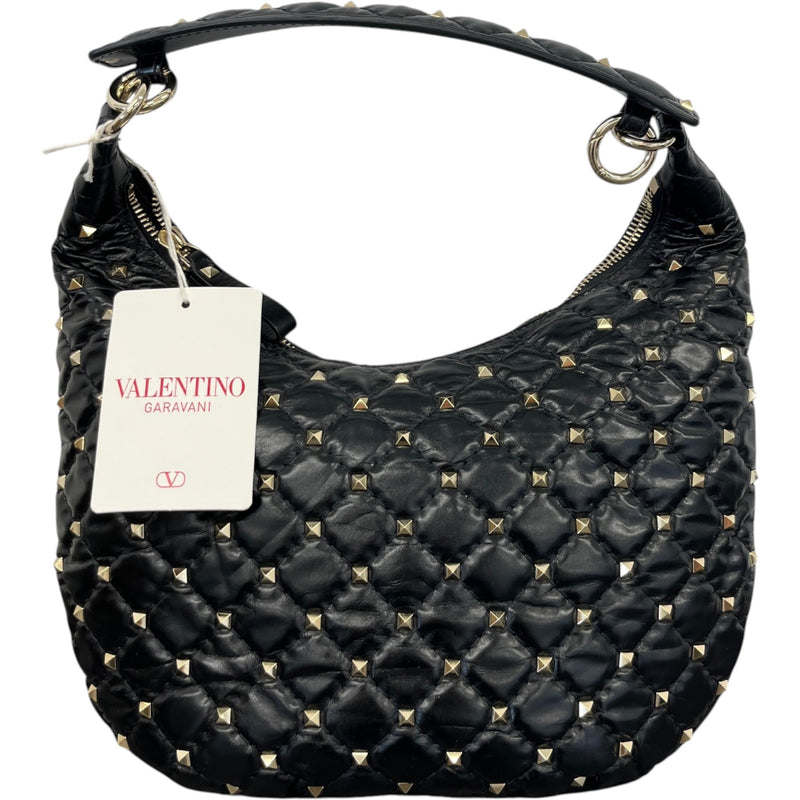 Women's Rockstud Spike Hobo Bag Black