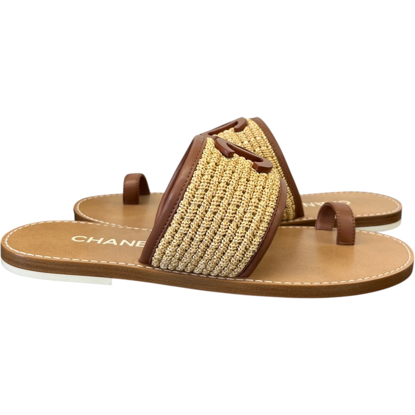 Women's CC Logo Raffia Sandals Beige Size UK 5.5 / EU 38.5 - Photo 3