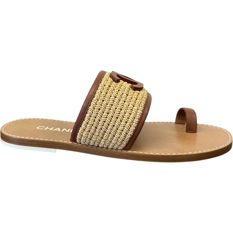 Women's CC Logo Raffia Sandals Beige Size UK 5.5 / EU 38.5