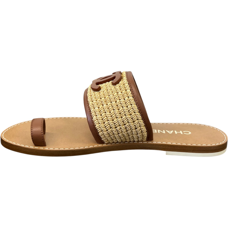 Women's CC Logo Raffia Sandals Beige Size UK 5.5 / EU 38.5
