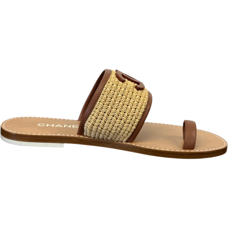 Women's CC Logo Raffia Sandals Beige Size UK 5.5 / EU 38.5