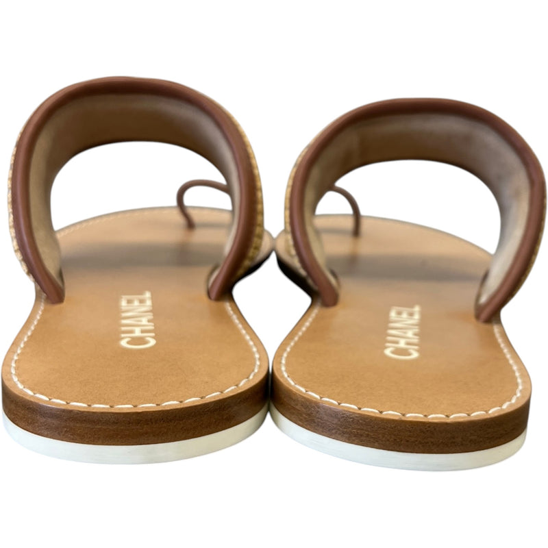 Women's CC Logo Raffia Sandals Beige Size UK 5.5 / EU 38.5