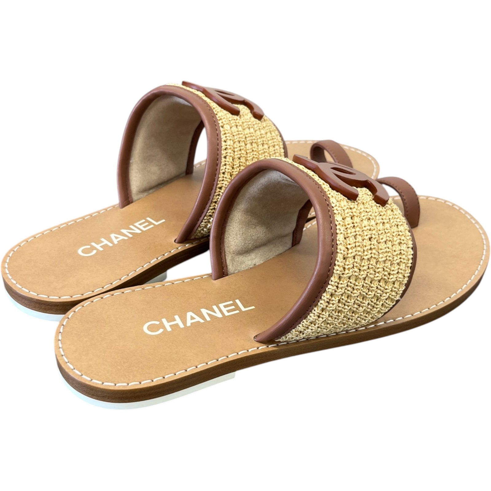 Women's CC Logo Raffia Sandals Beige Size UK 5.5 / EU 38.5 - Photo 8