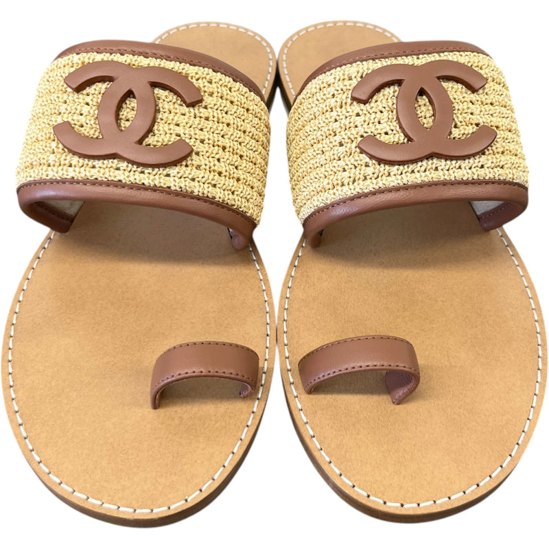 Women's CC Logo Raffia Sandals Beige Size UK 5.5 / EU 38.5