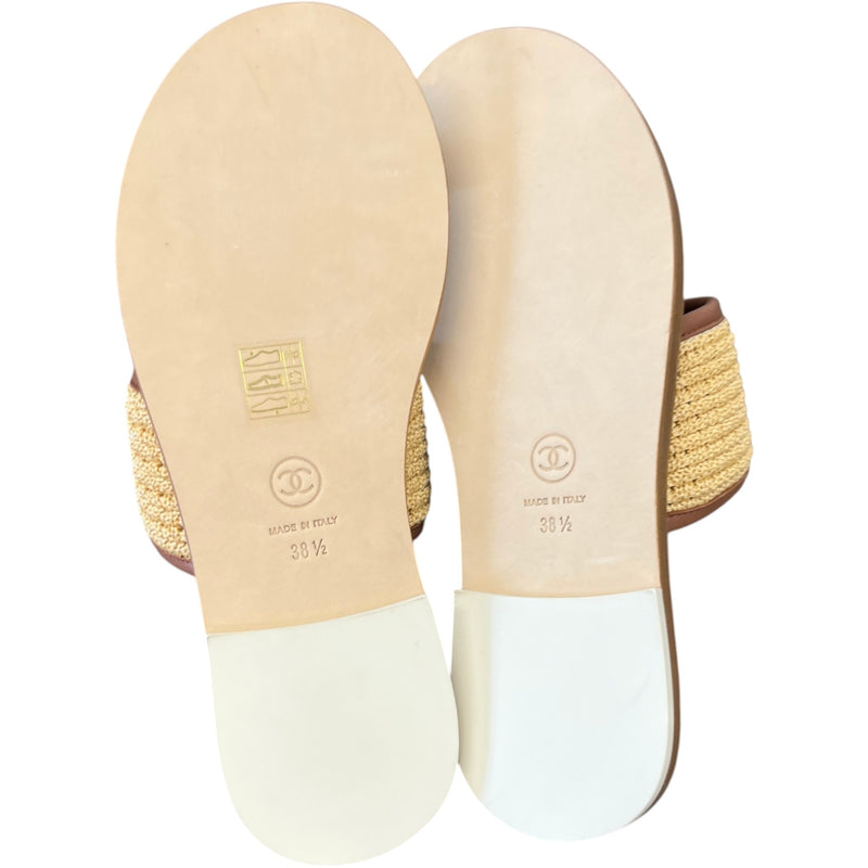 Women's CC Logo Raffia Sandals Beige Size UK 5.5 / EU 38.5