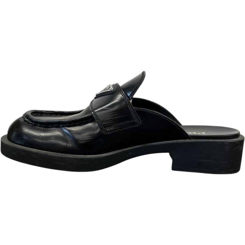 Women's Triangle Logo Loafer Mules Black Size UK 4.5 / EU 37.5