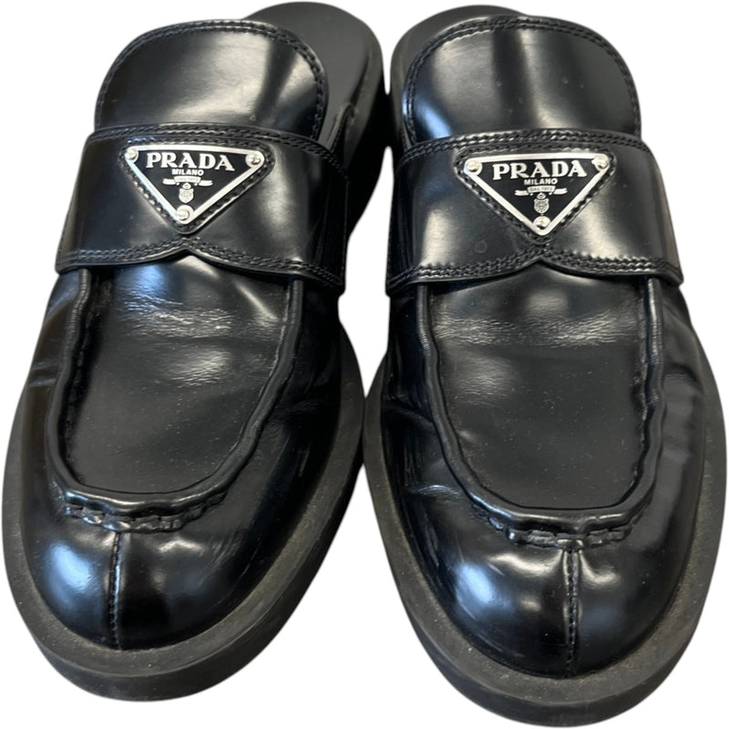 Women's Triangle Logo Loafer Mules Black Size UK 4.5 / EU 37.5