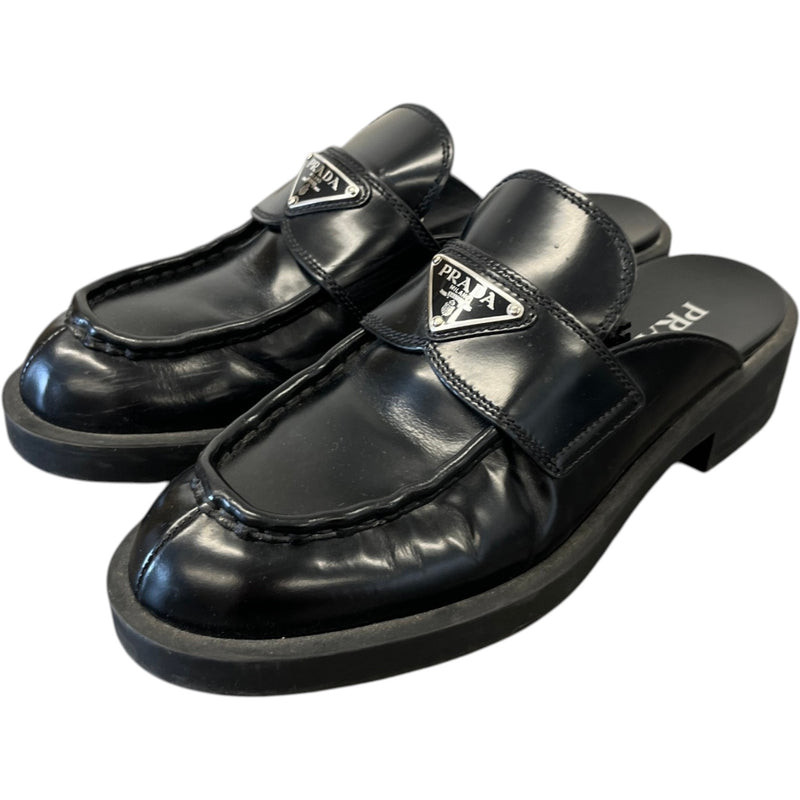 Women's Triangle Logo Loafer Mules Black Size UK 4.5 / EU 37.5