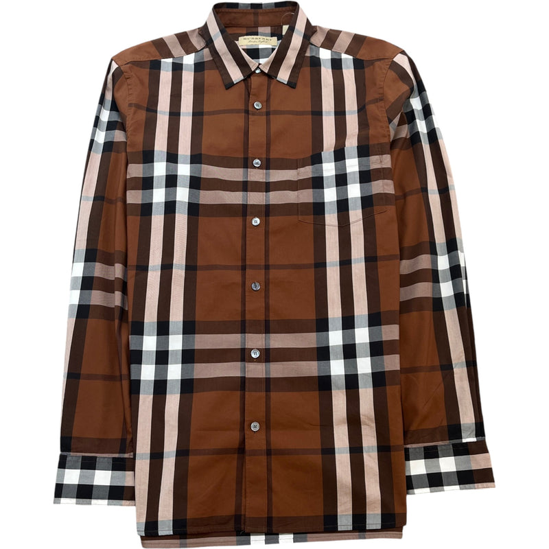 Men's Checkered Long Sleeve Shirt Brown Size M