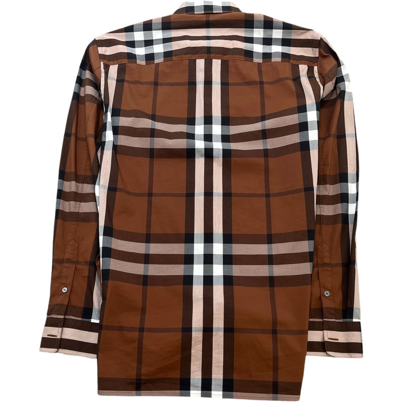 Men's Checkered Long Sleeve Shirt Brown Size M