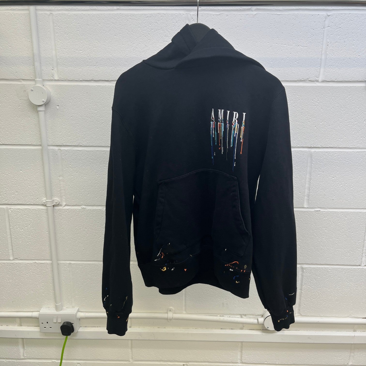 Men's Embroidered Paint Drip Hoodie Black Size M - Photo 11