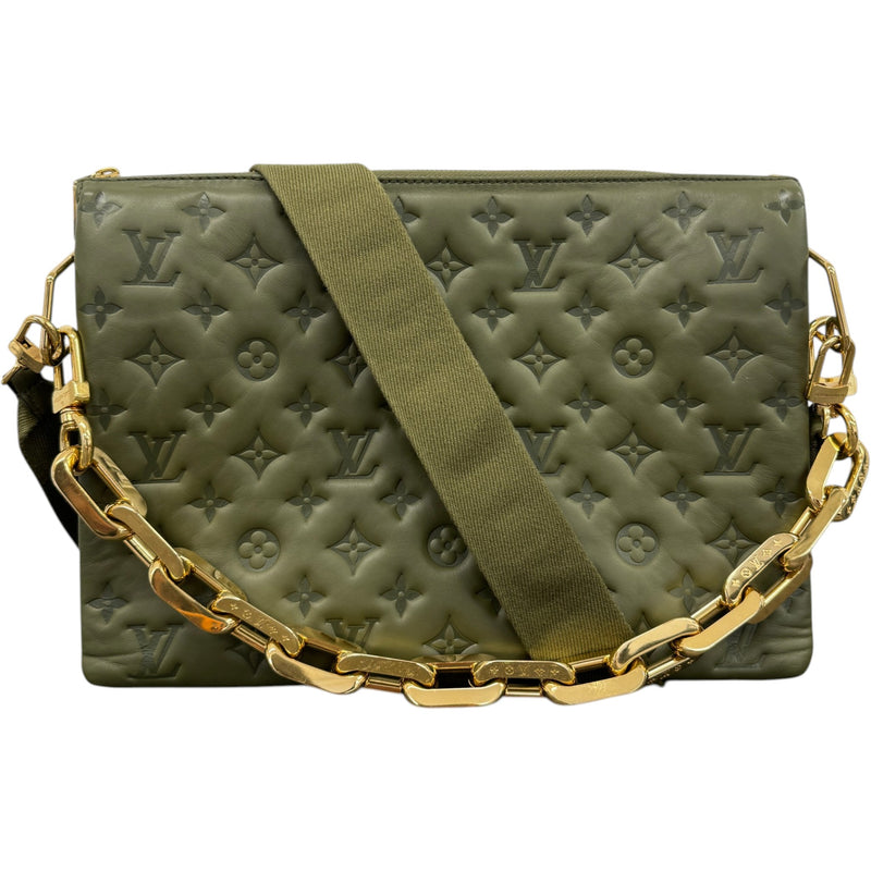 Women's Embossed Monogram Coussin MM Crossbody Bag Khaki