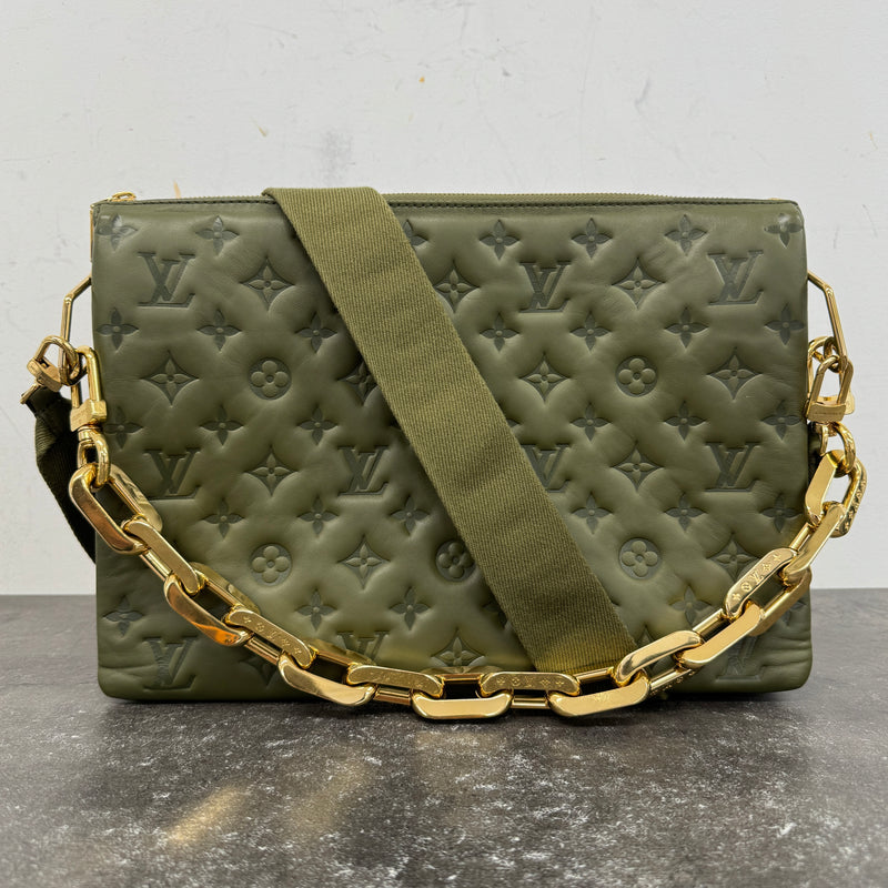 Women's Embossed Monogram Coussin MM Crossbody Bag Khaki