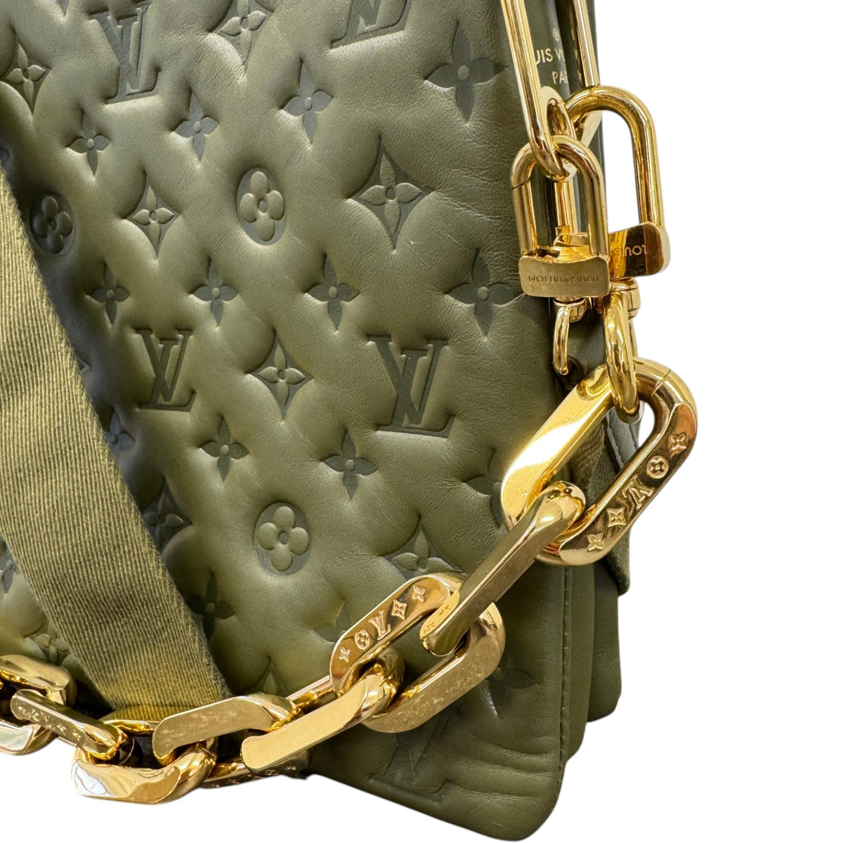Women's Embossed Monogram Coussin MM Crossbody Bag Khaki - Photo 5