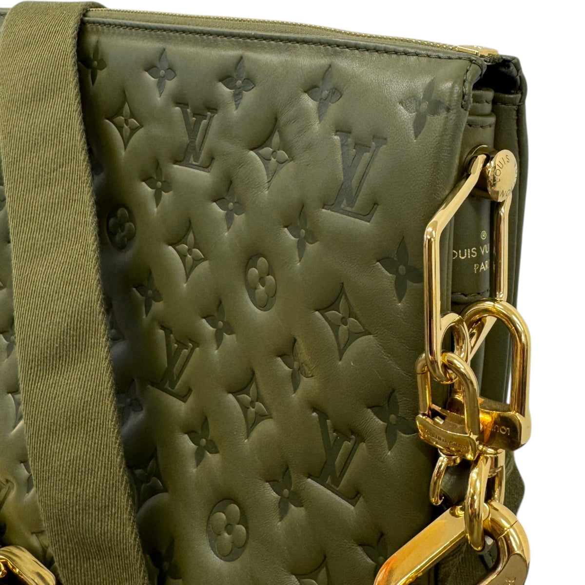 Women's Embossed Monogram Coussin MM Crossbody Bag Khaki - Photo 6