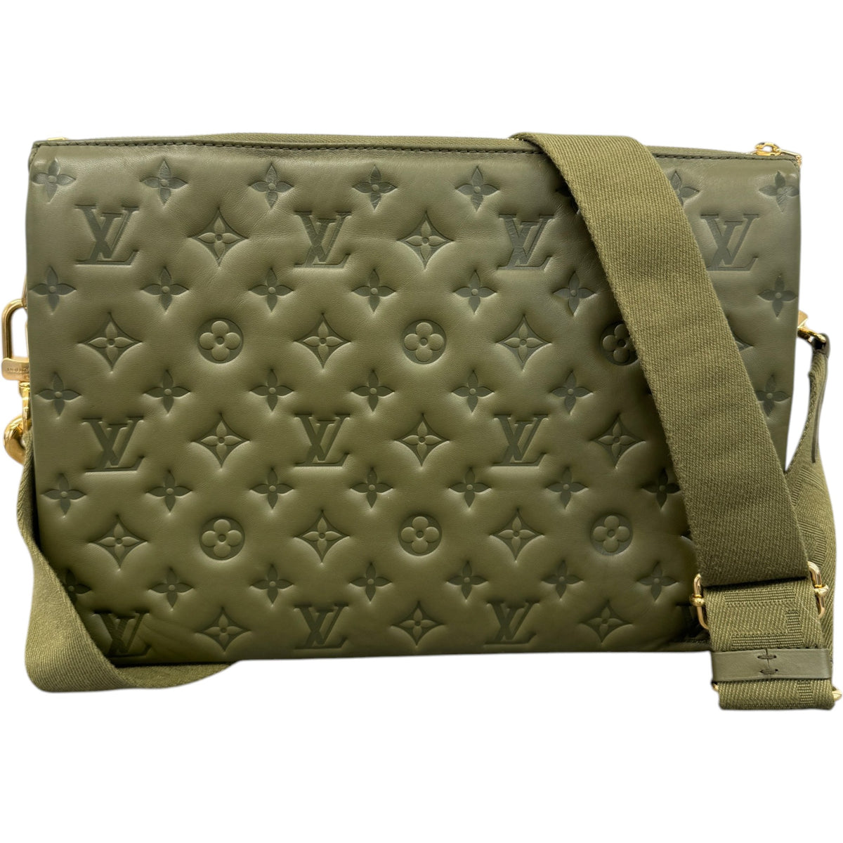 Women's Embossed Monogram Coussin MM Crossbody Bag Khaki - Photo 3