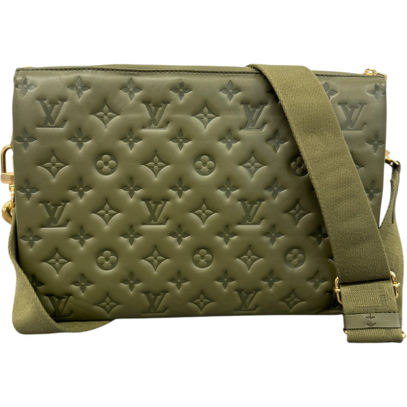 Women's Embossed Monogram Coussin MM Crossbody Bag Khaki