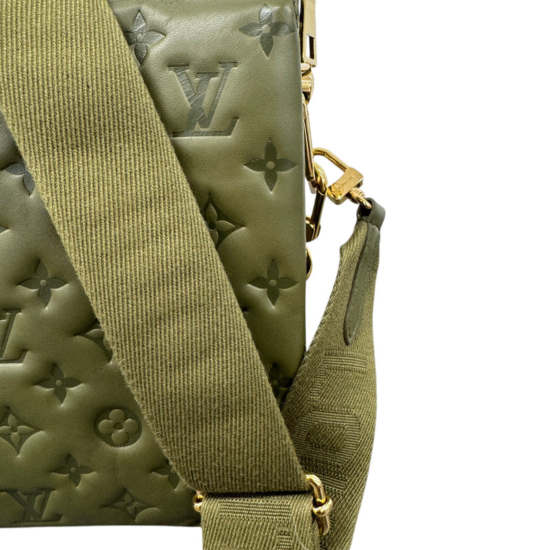 Women's Embossed Monogram Coussin MM Crossbody Bag Khaki