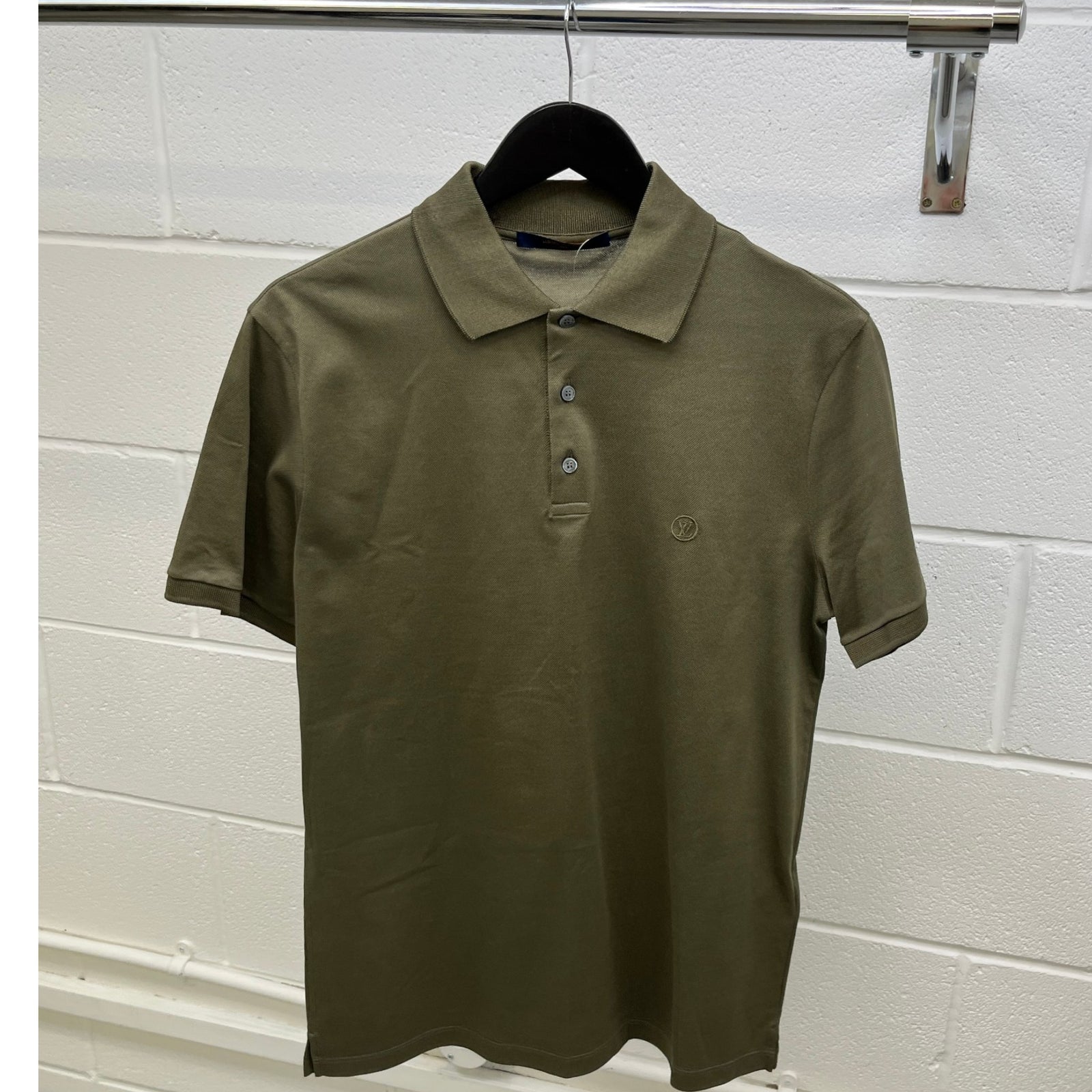 Men's Embroidered Logo Polo Shirt Khaki Size M - Photo 8
