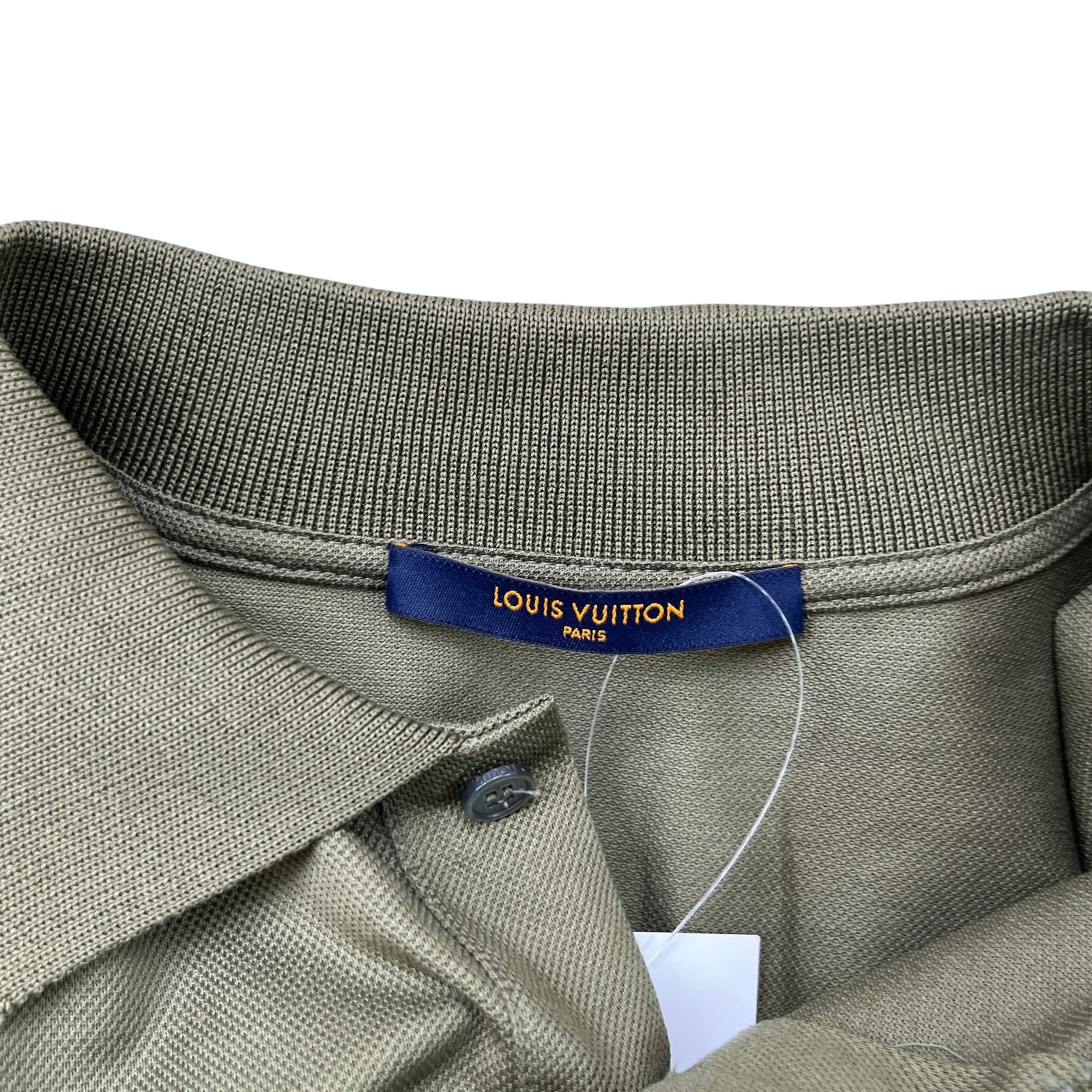 Men's Embroidered Logo Polo Shirt Khaki Size M - Photo 7