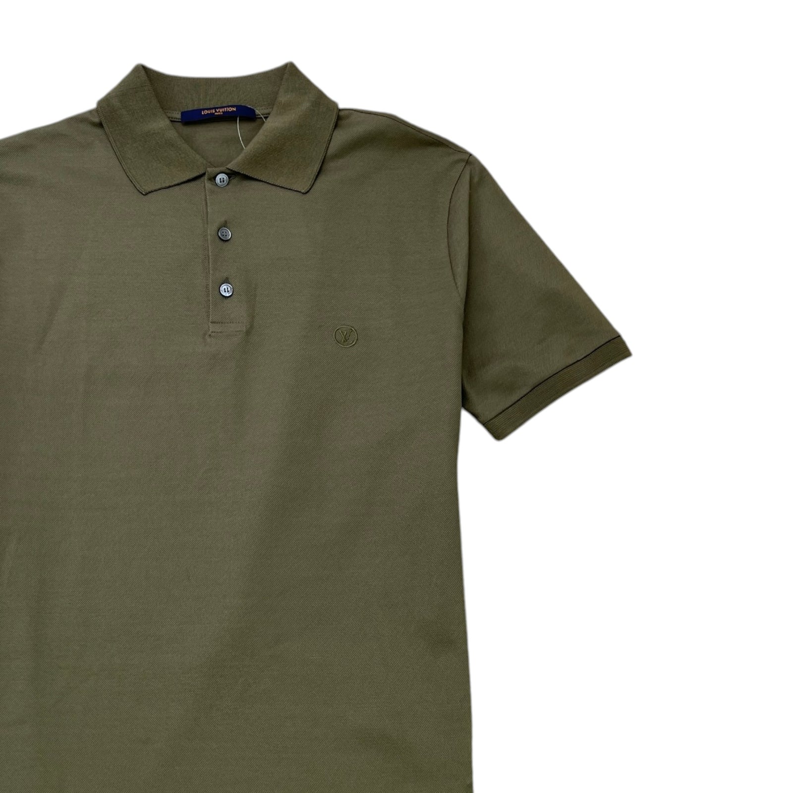 Men's Embroidered Logo Polo Shirt Khaki Size M - Photo 3