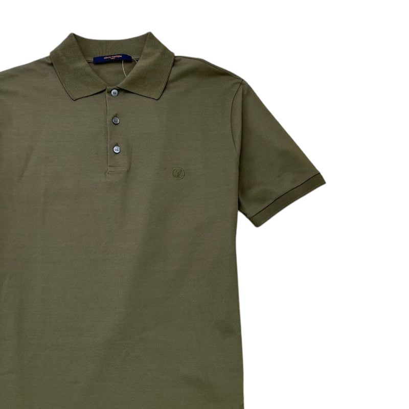 Men's Embroidered Logo Polo Shirt Khaki Size M