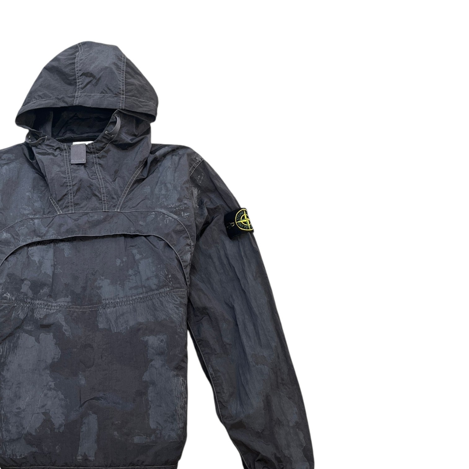 Men's Applique Logo Nylon Metal Econyl Camouflage Printed Windbreaker Grey Size S - Photo 3