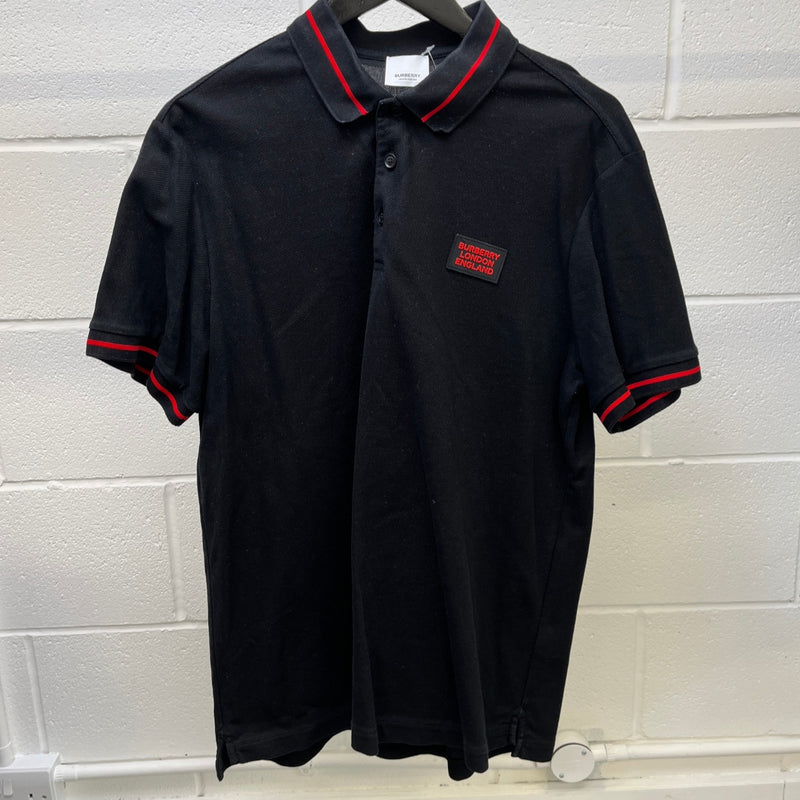 Men's Logo Patch Polo Shirt Black Size XL