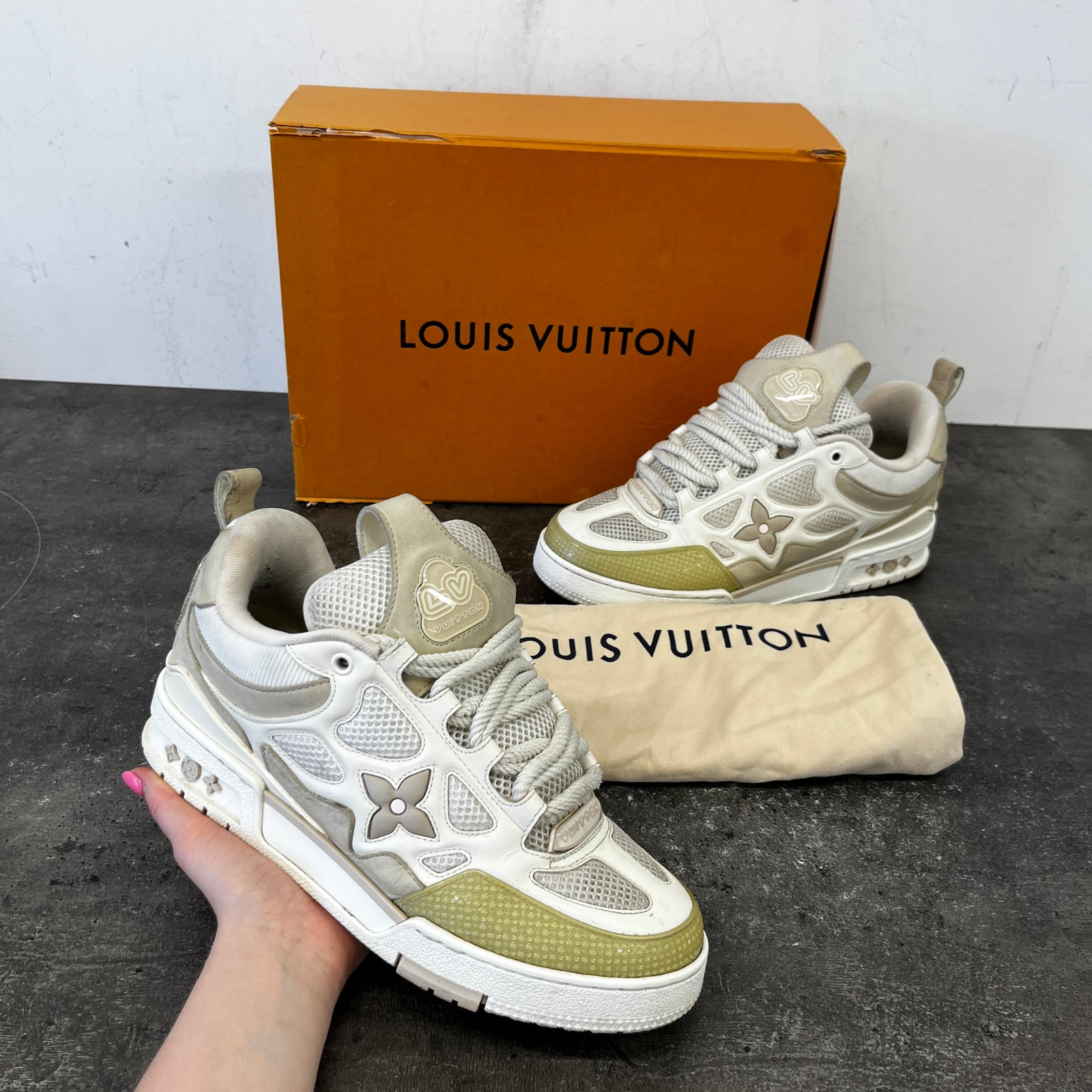 Men's Lv Skate Low Trainers Beige Size EU 40.5 / UK 6.5 - Photo 12