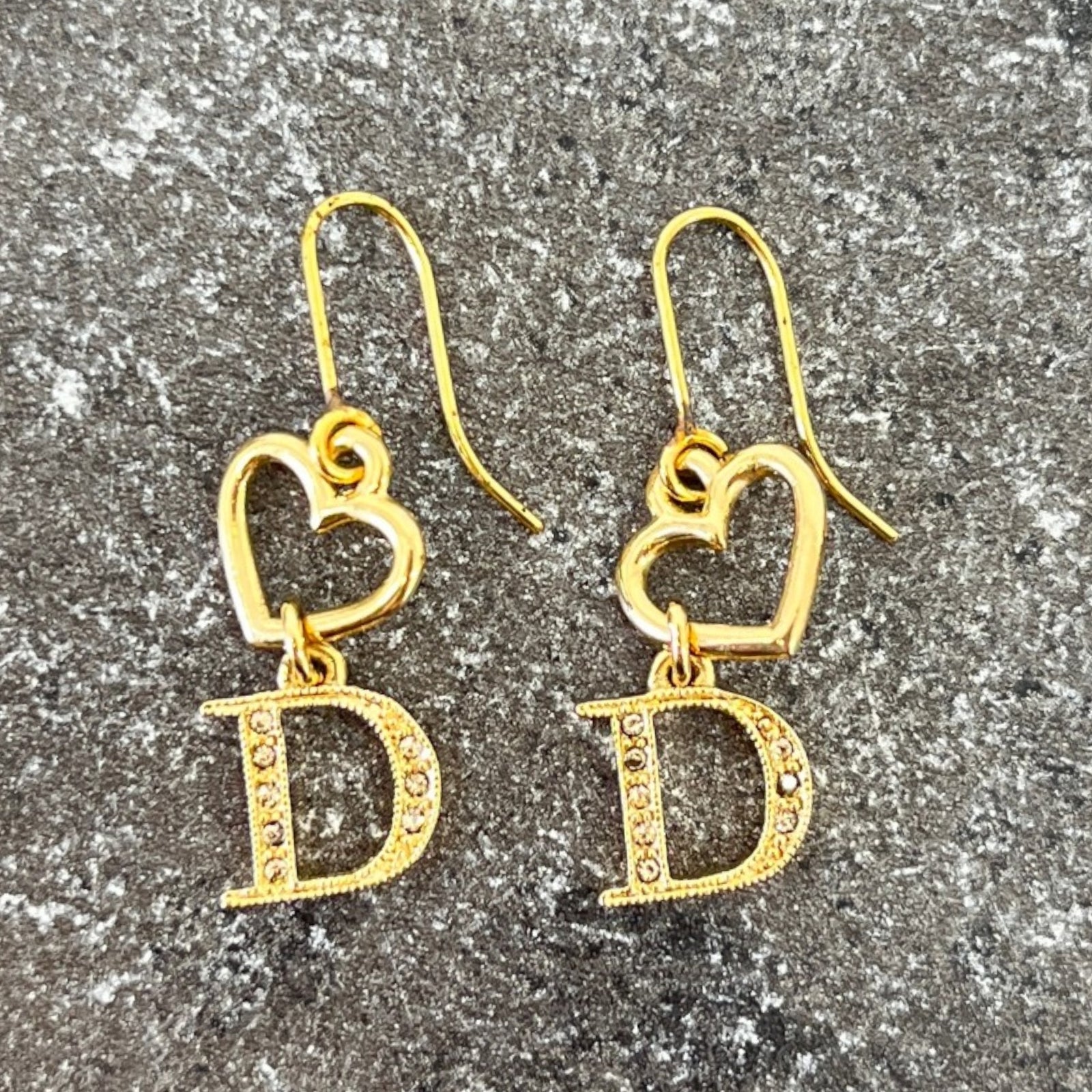 Women's Crystal D Heart Drop Earrings Gold - Photo 5