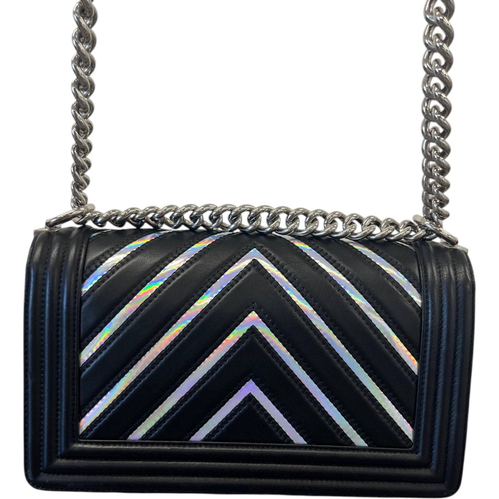 Women's Boy Chevron Lambskin Holographic Handbag Black - Photo 3