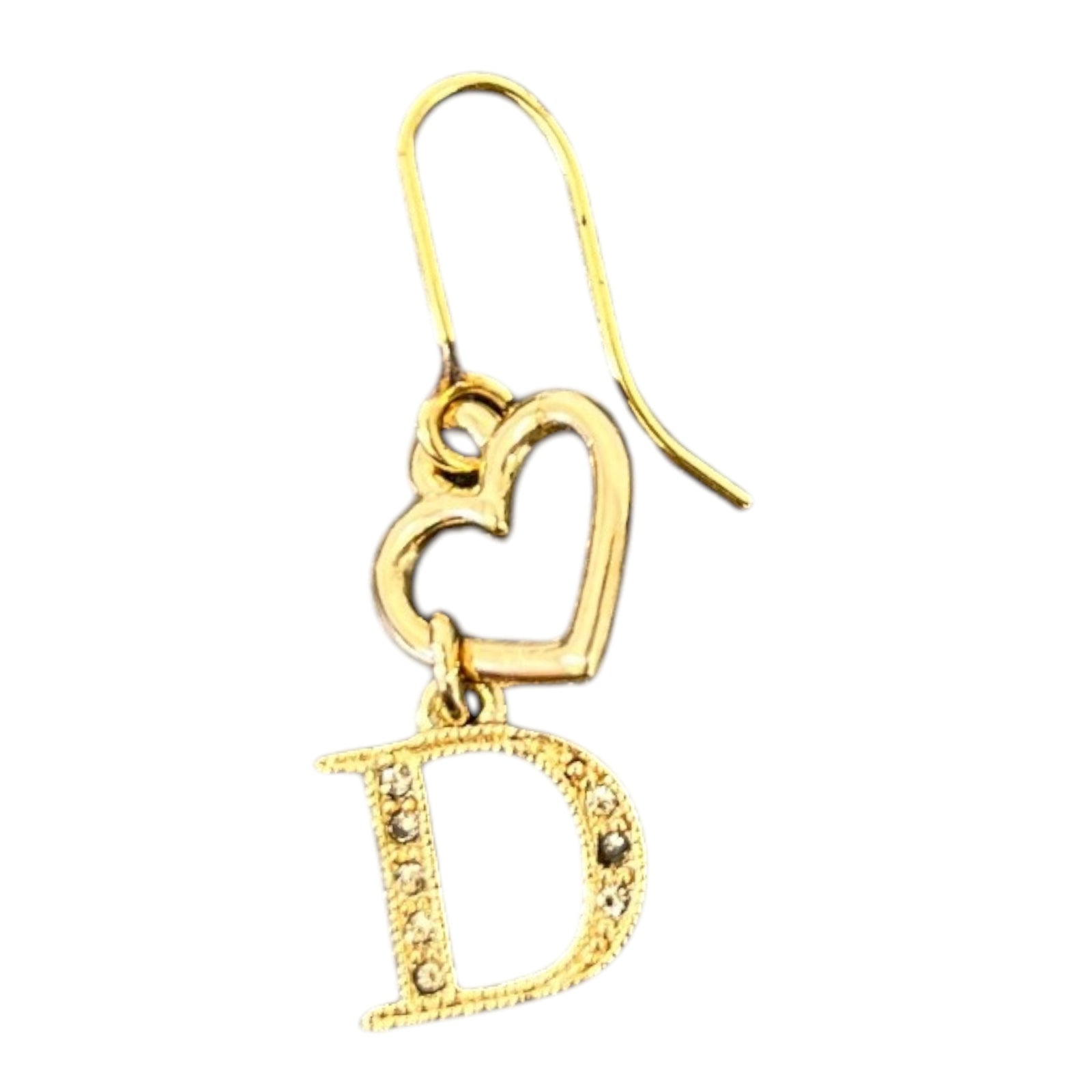 Women's Crystal D Heart Drop Earrings Gold - Photo 3
