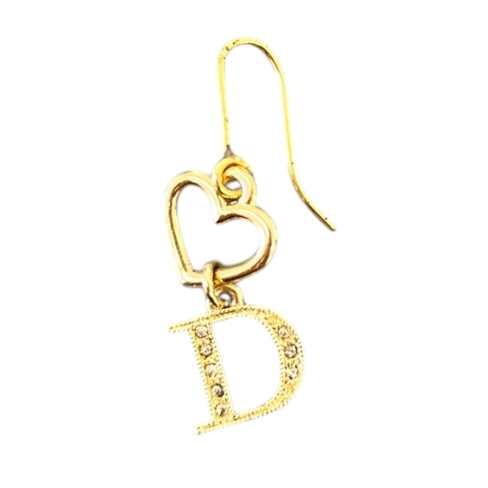 Women's Crystal D Heart Drop Earrings Gold - Photo 4