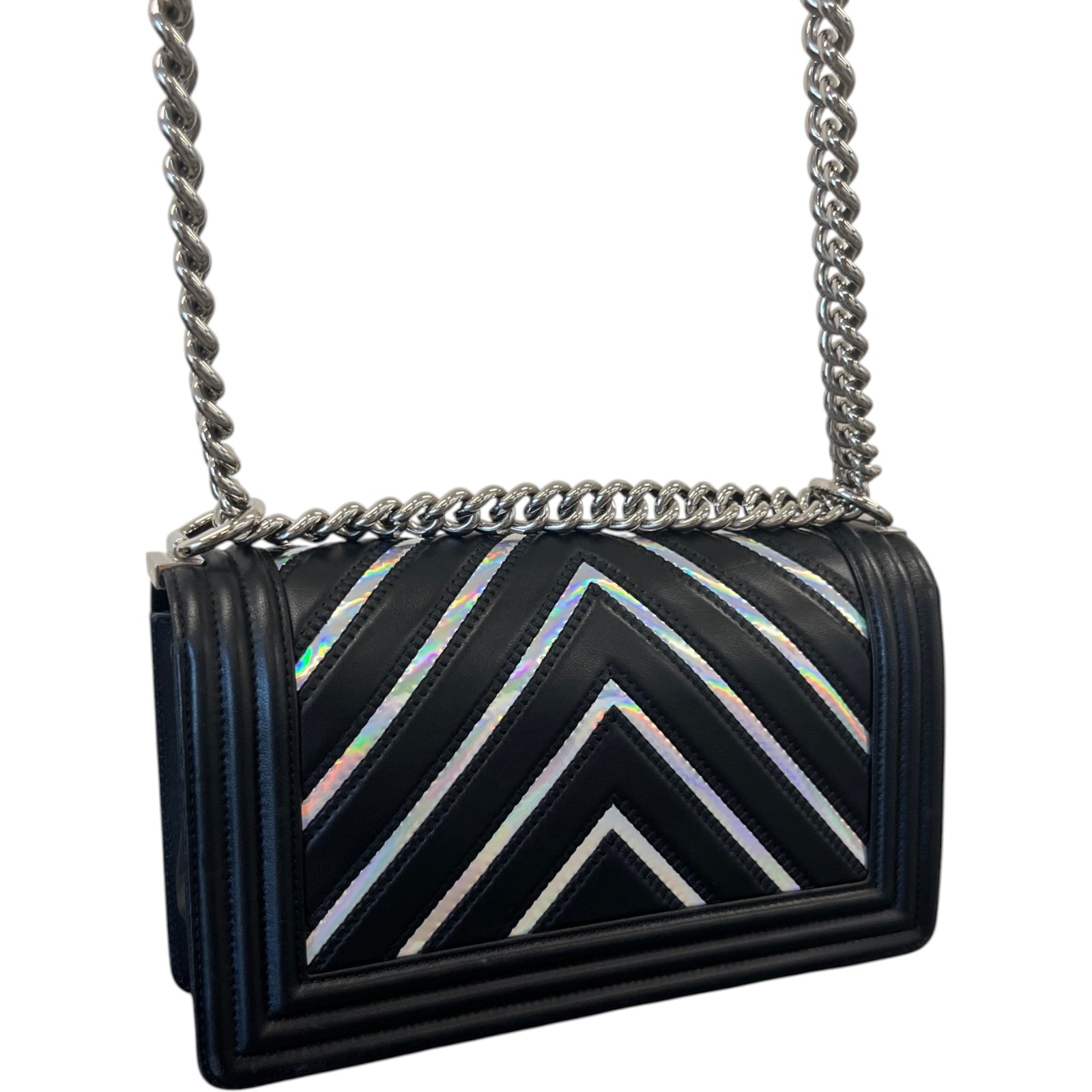 Women's Boy Chevron Lambskin Holographic Handbag Black - Photo 9
