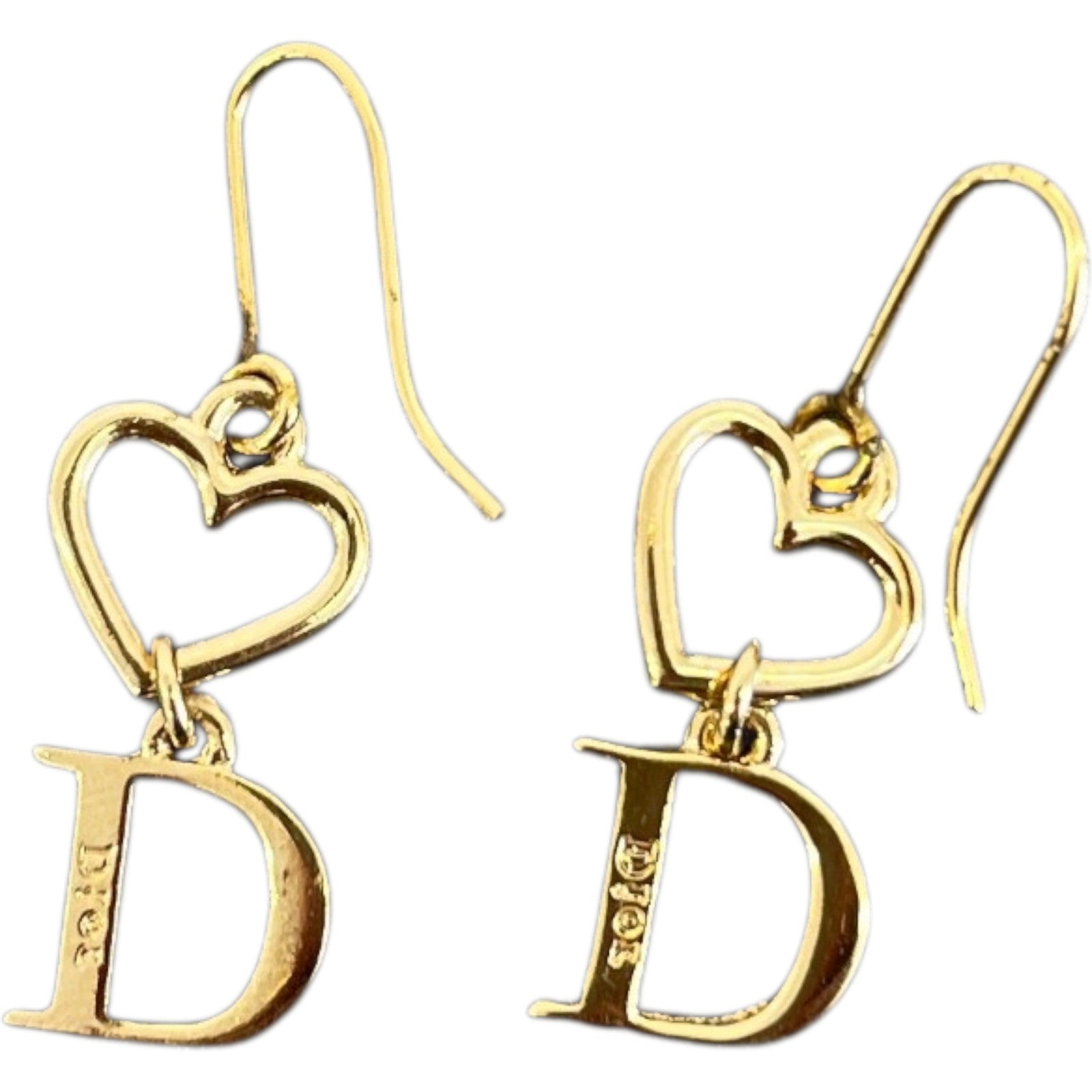 Women's Crystal D Heart Drop Earrings Gold - Photo 2