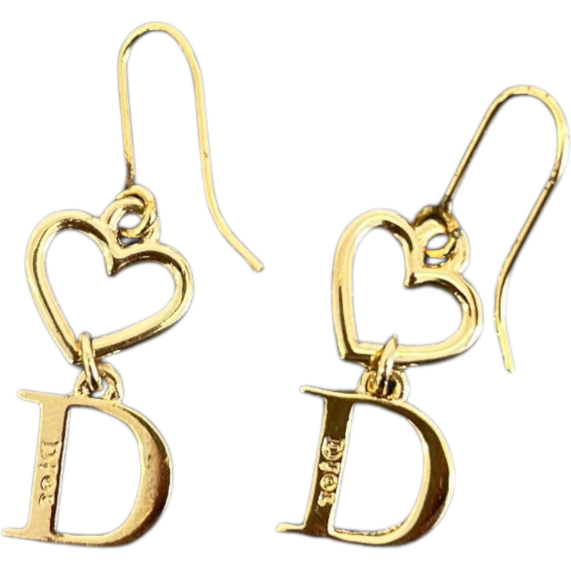 Women's Crystal D Heart Drop Earrings Gold