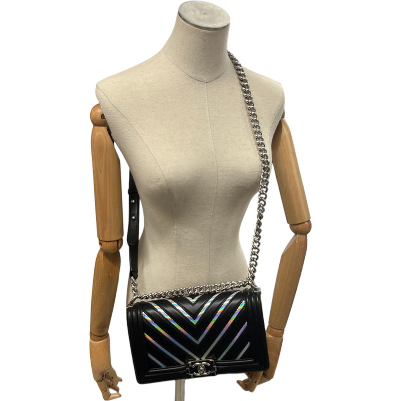 Women's Boy Chevron Lambskin Holographic Handbag Black