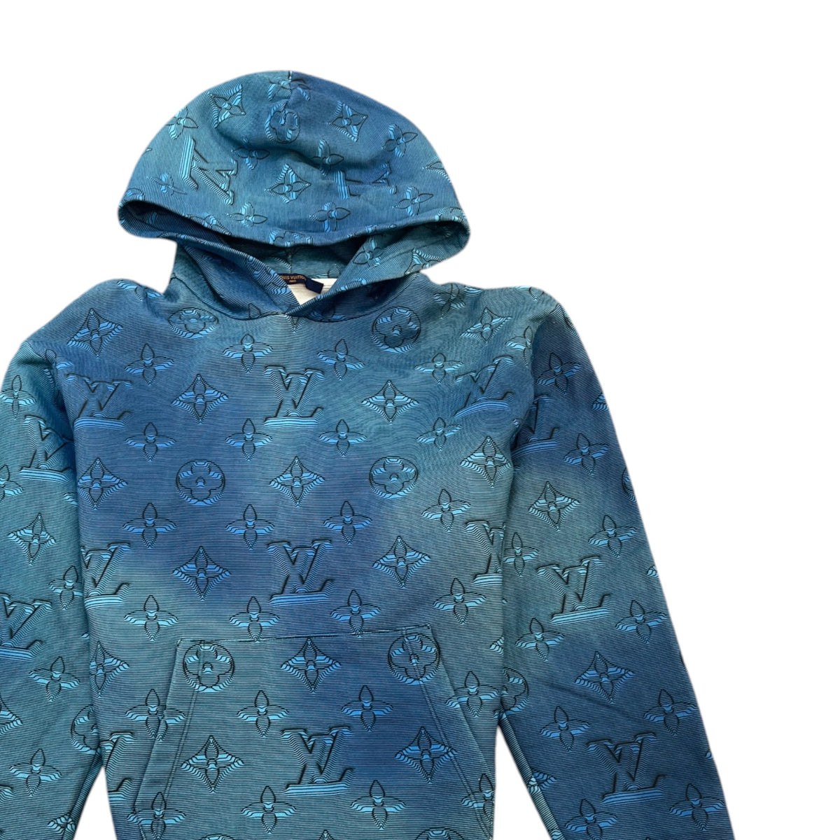 Men's 3D Monogram Illusion Hoodie Blue Size L - Photo 3