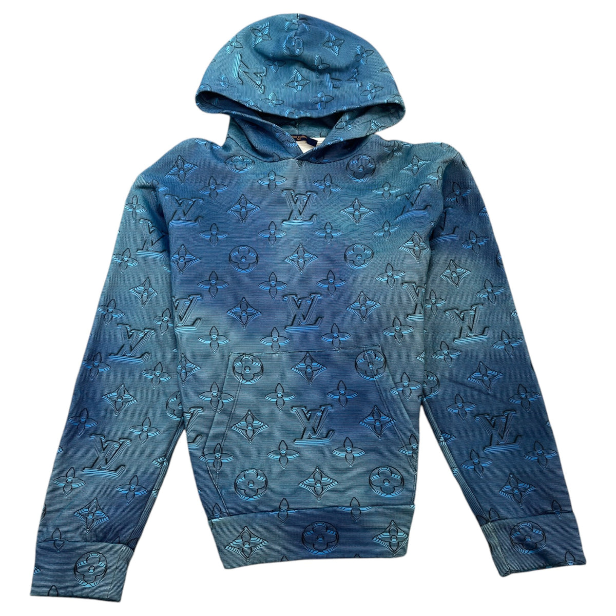 Men's 3D Monogram Illusion Hoodie Blue Size L - Photo 1