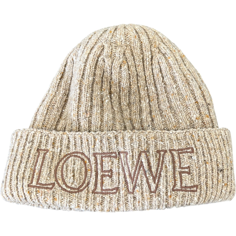 Women's Embroidered Logo Knit Beanie Hat Brown